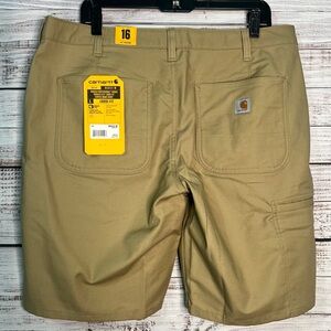 Carhartt Womens 16 Khaki Rugged Professional Series Flex Loose Fit Canvas Shorts